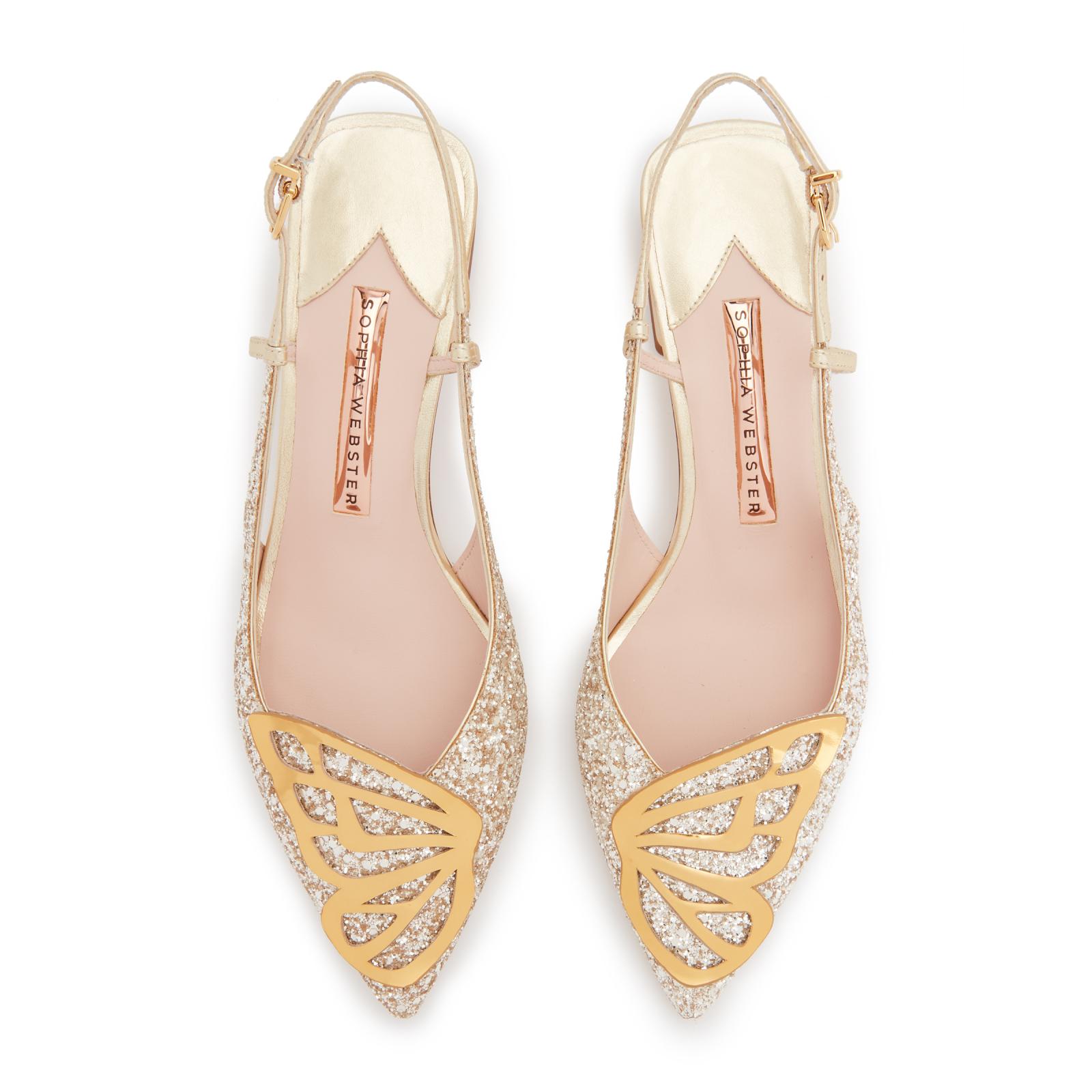 Sophia Webster バタフライ サンダル 6cm ヒール Butterfly Low Slingback Champagne Glitter