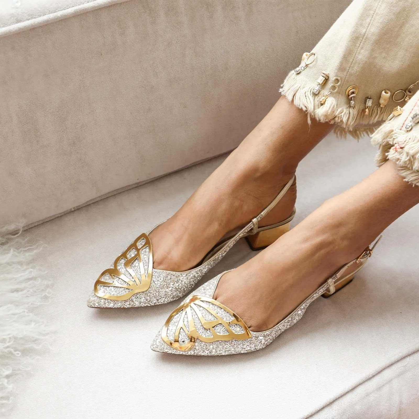 Sophia Webster バタフライ サンダル 6cm ヒール Butterfly Low Slingback Champagne Glitter