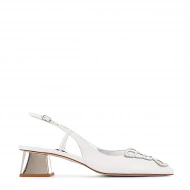 Butterfly Embellished Low Slingback White & Crystal